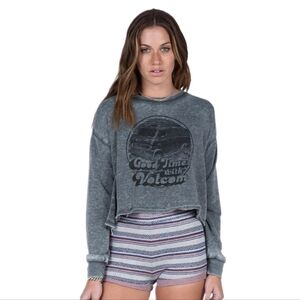 Volcom Juniors Gray Good‎ Times Crop Crossover Back Sweatshirt Small